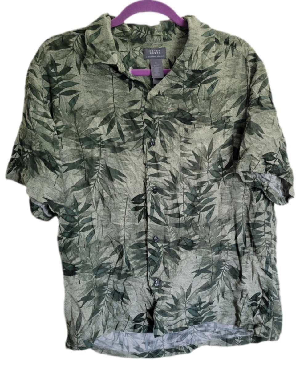 Crazy Horse Mens M Green Tropical Short Sleeve Button Up Shirt Claiborne